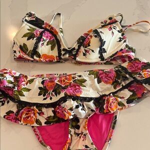 Betsey Johnson Floral Bikini with Black Accents